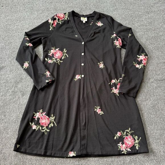 Fig & Flower Anthropologie Womens Cardigan Sweater Sz Large Floral Embroidered - Picture 1 of 7